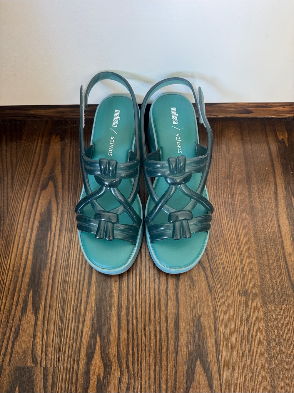 Melissa Teal Green Strappy Slingback Wedge Sandals